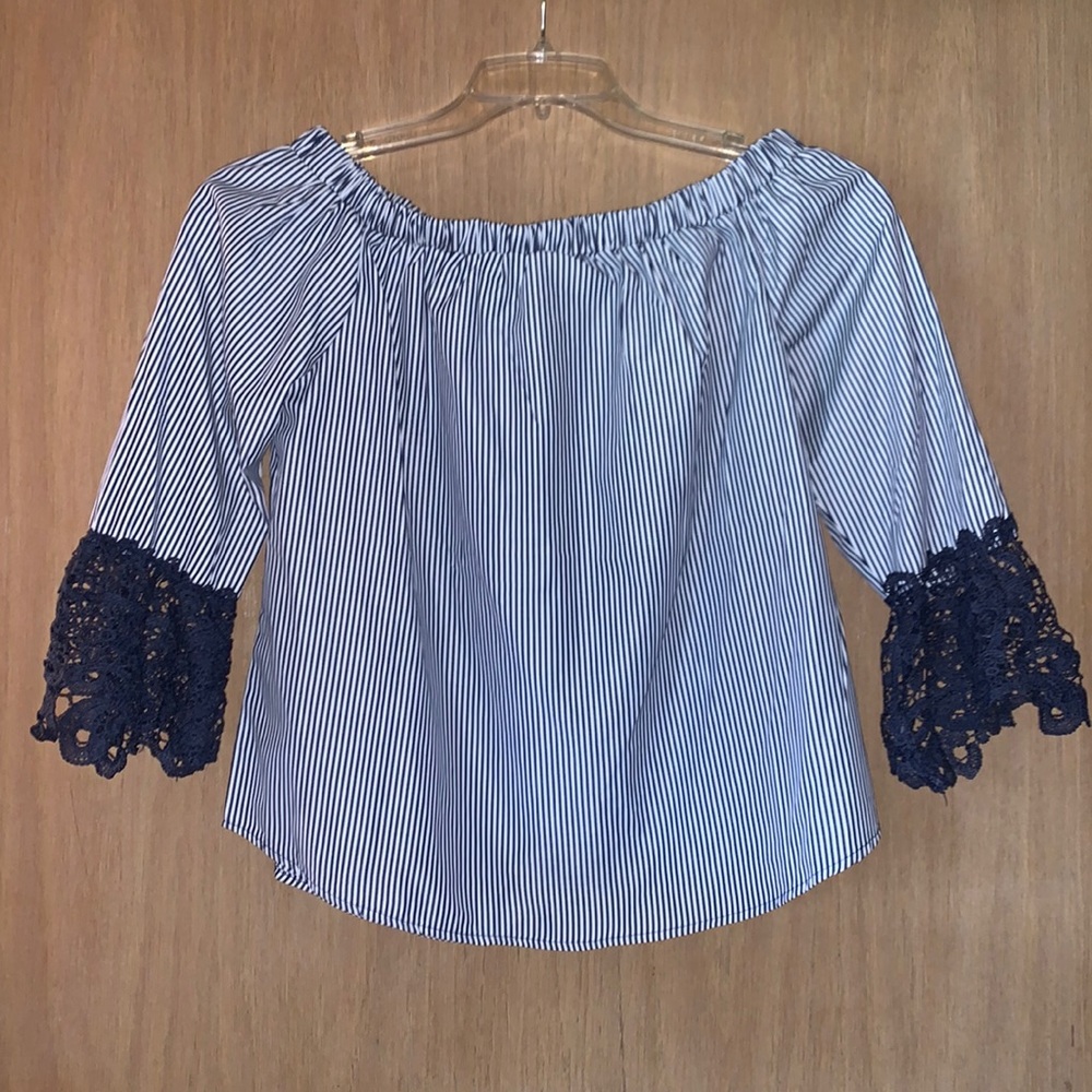 Blue & White Pinstripe OTS Top